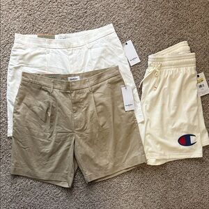 Goodfellow & Co tan and White Shorts bundle Sz 32 & champion Medium